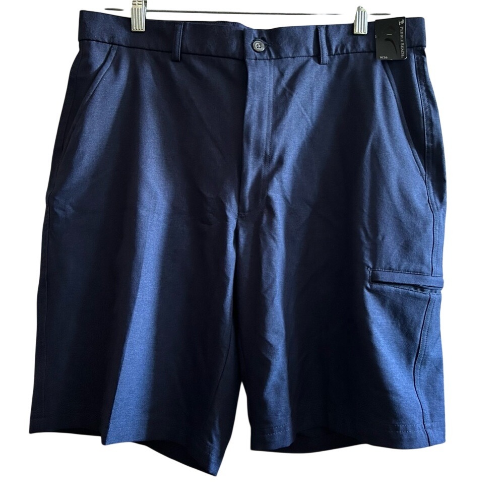 Pebble Beach Performance Golf Shorts Mens 36 Navy Blue Flat Front‎ NWT
